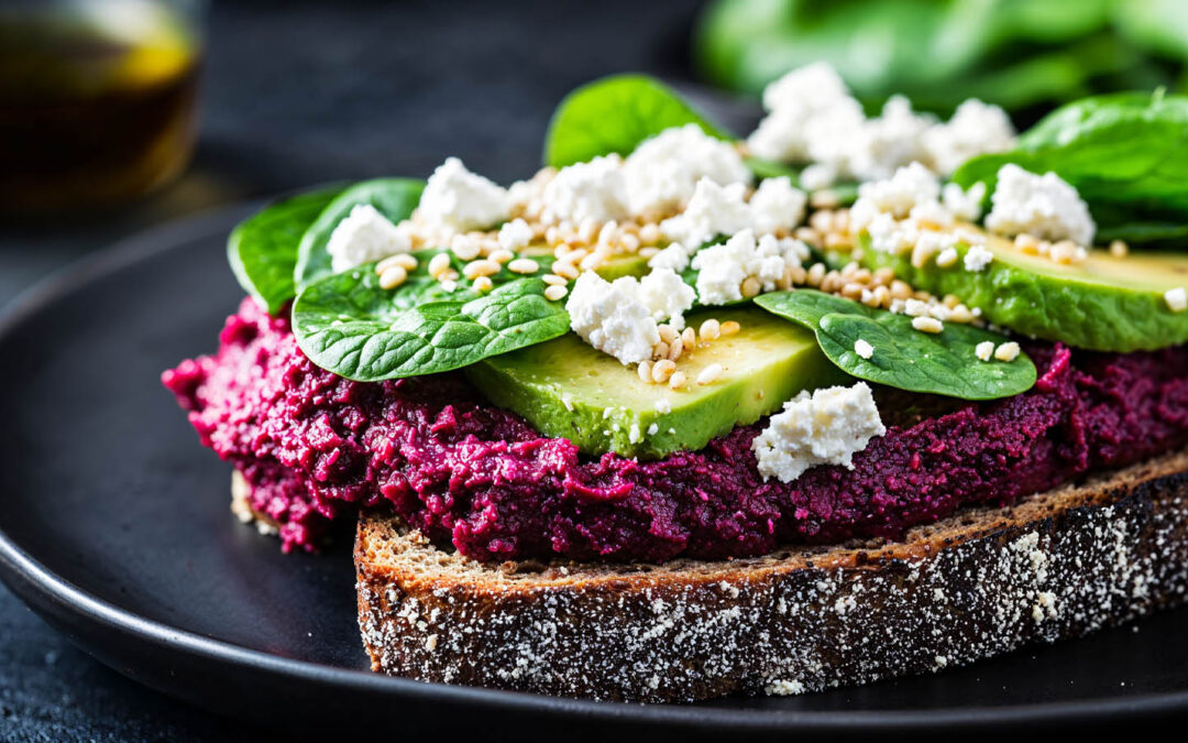 Avotoast con Espinaca y Humus de Betabel