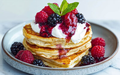 Hotcakes de Harina de Almendra, Yogurt Griego y Frutos Rojos